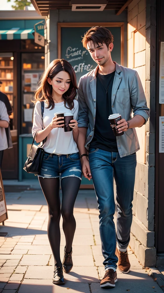 Mark, recognizing his wallet, looks relieved and grateful. He thanks Sarah, profusely and offers to buy her a coffee as a token of appreciation. The two of them walk out of the bookstore together. (best quality, 4k, 8k, highres, masterpiece:1.2), ultra-detailed, (realistic, photorealistic, photo-realistic:1.37), outdoor, soft lighting).