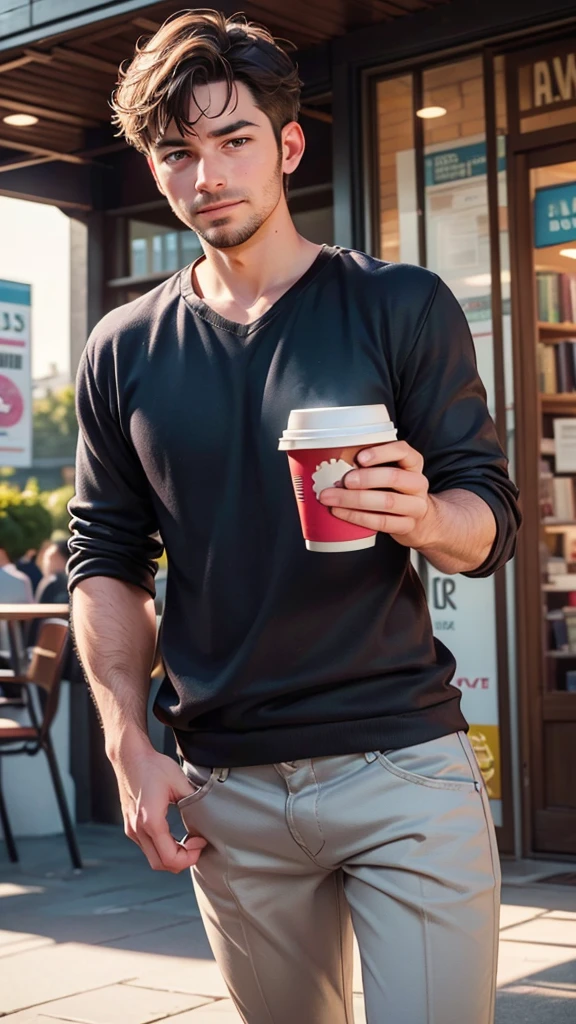 Mark, recognizing his wallet, looks relieved and grateful. He thanks Sarah, profusely and offers to buy her a coffee as a token of appreciation. The two of them walk out of the bookstore together. (best quality, 4k, 8k, highres, masterpiece:1.2), ultra-detailed, (realistic, photorealistic, photo-realistic:1.37), outdoor, soft lighting).