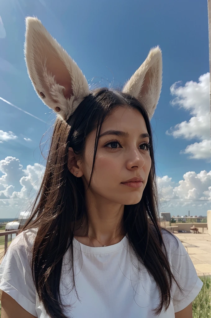Big ears, bare, looking at the sky.