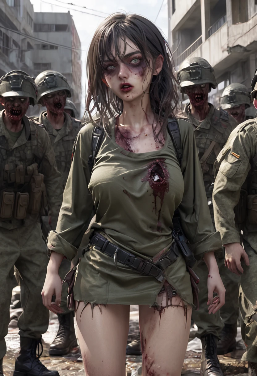 Zombie girl force fucked by an army guy, rough porn, detailed, big ass , big dick, apocalyptic setting, intricate style, 4K, ripped clothes, porn