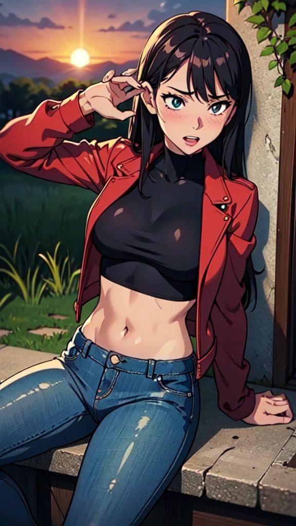 1 girl, NobaraJK, kugisaki nobara, jujutsu kaisen, full body picture, smile, detailed face, full hd, natural light, 4k, NSFW, brown hair, brown eyes, anime screencap, city, 1girl, solo, short hair, looking at the viewer, lustful, closed mouth, ass, camel's foot, wide hips, bare tits, short shorts, unbuttoned shorts, squatting, legs apart, erotica, back