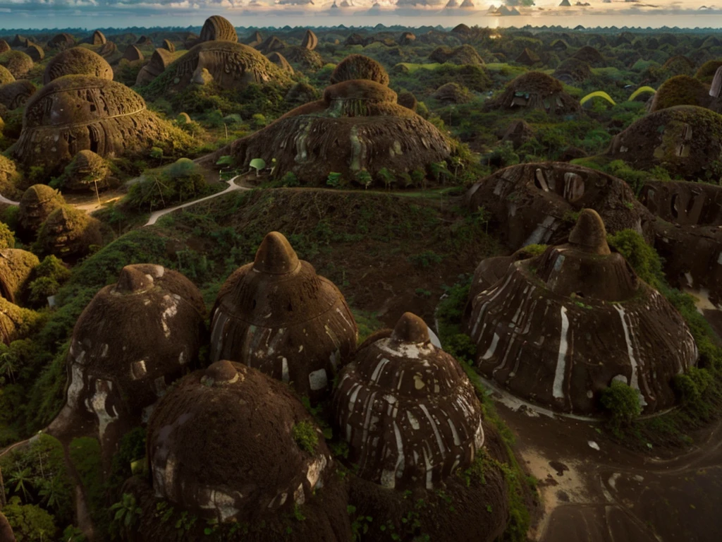 [[((Wide-angle aerial shot of the iconic Chocolate Hills in Bohol:1.6)), with their unique, rounded formations and lush greenery. The scene is set in the late afternoon with soft, natural lighting enhancing the beauty of the landscape. The expansive view captures the rolling hills covered in green grass, with the sun casting a warm glow over the entire area. The image should be in ((8K resolution:1.5)) with ((hyper-realistic detail:1.6)). The focus is entirely on the breathtaking landscape of the Chocolate Hills, showcasing their unique and captivating beauty.]]