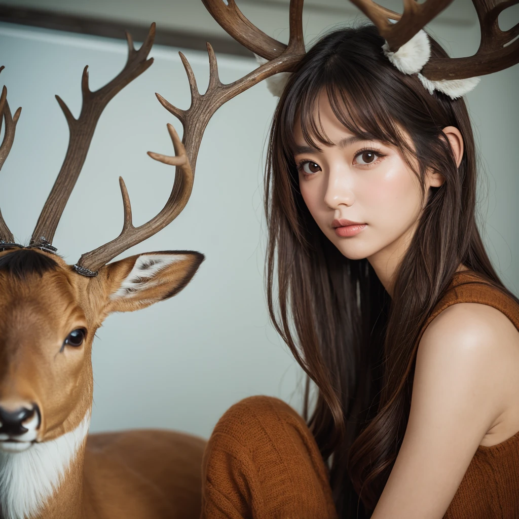 Woman with deer antlers