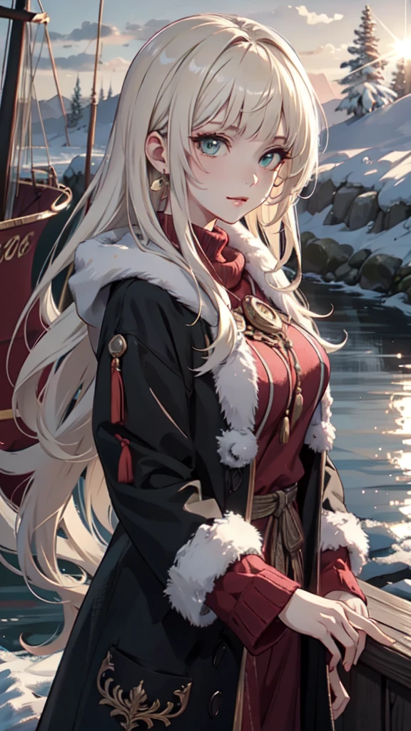 ((masterpiece )), (top quality), (best quality), ((ultra-detailed, 8k quality)), Aesthetics, Cinematic lighting, (detailed line art),
BREAK,
highly detailed of (1girl), perfect face, details eye, very long hair, side Blunt bangs, blonde white hair, green eyes, eyelashes, eyeshadow, pink eyeshadow, light smile, design art by Artgerm, by Kawacy, By Yoshitaka Amano,
BREAK,
jumper, sweater, cables, cables composition, fishermans rib, woolen material, open coat, cowboy shot, dynamic angle, looking at viewer, showing her hand out, (morning sun background, (Winter Creek background)), amano yoshitaka,
BREAK,
((perfect anatomy)), nice body, medium breast, extremely detailed finger, best hands, perfect face, beautiful face, beautiful eyes, perfect eyes, perfect fingers, correct anatomy,