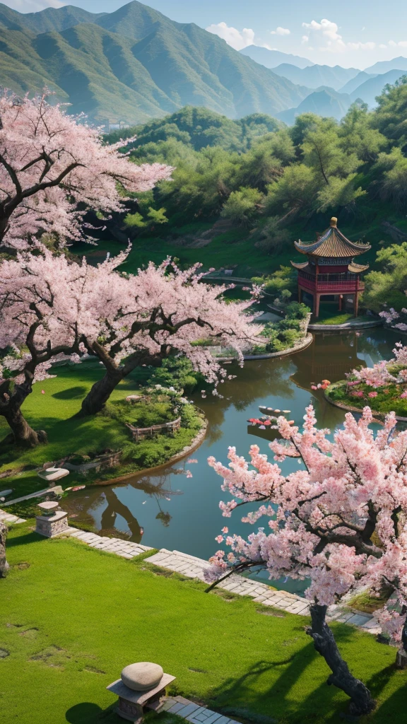 Chinese peach blossom garden,4k high detail images,8K, uhd, realistically