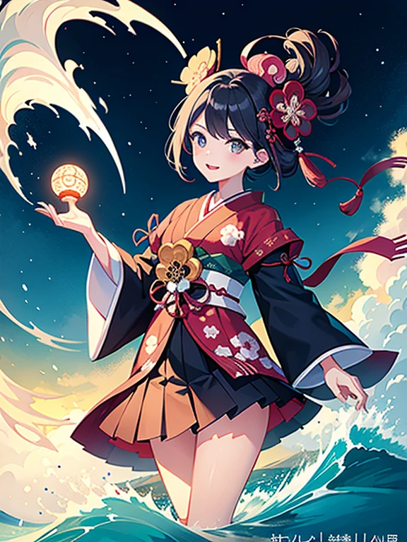(Highest quality、masterpiece、High resolution、Official Art、8K)、Ukiyo-e、Katsushika Hokusai、Fuji Mountain、White waves of the sea、Boat、