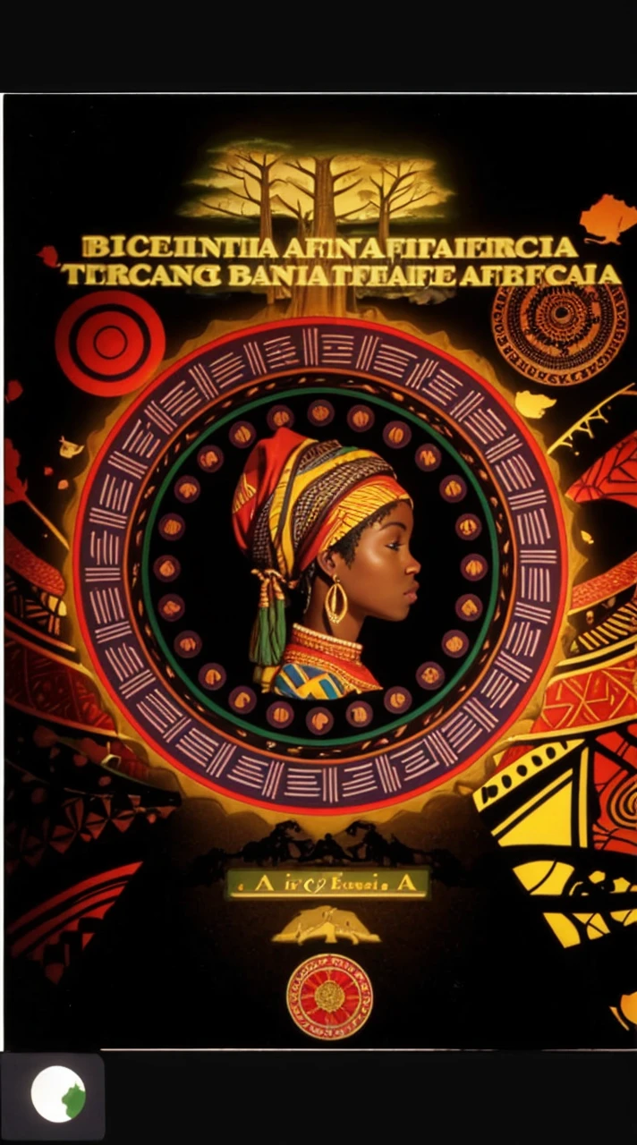 A photo of a black woman with the baobab tree and the map of Africa all together