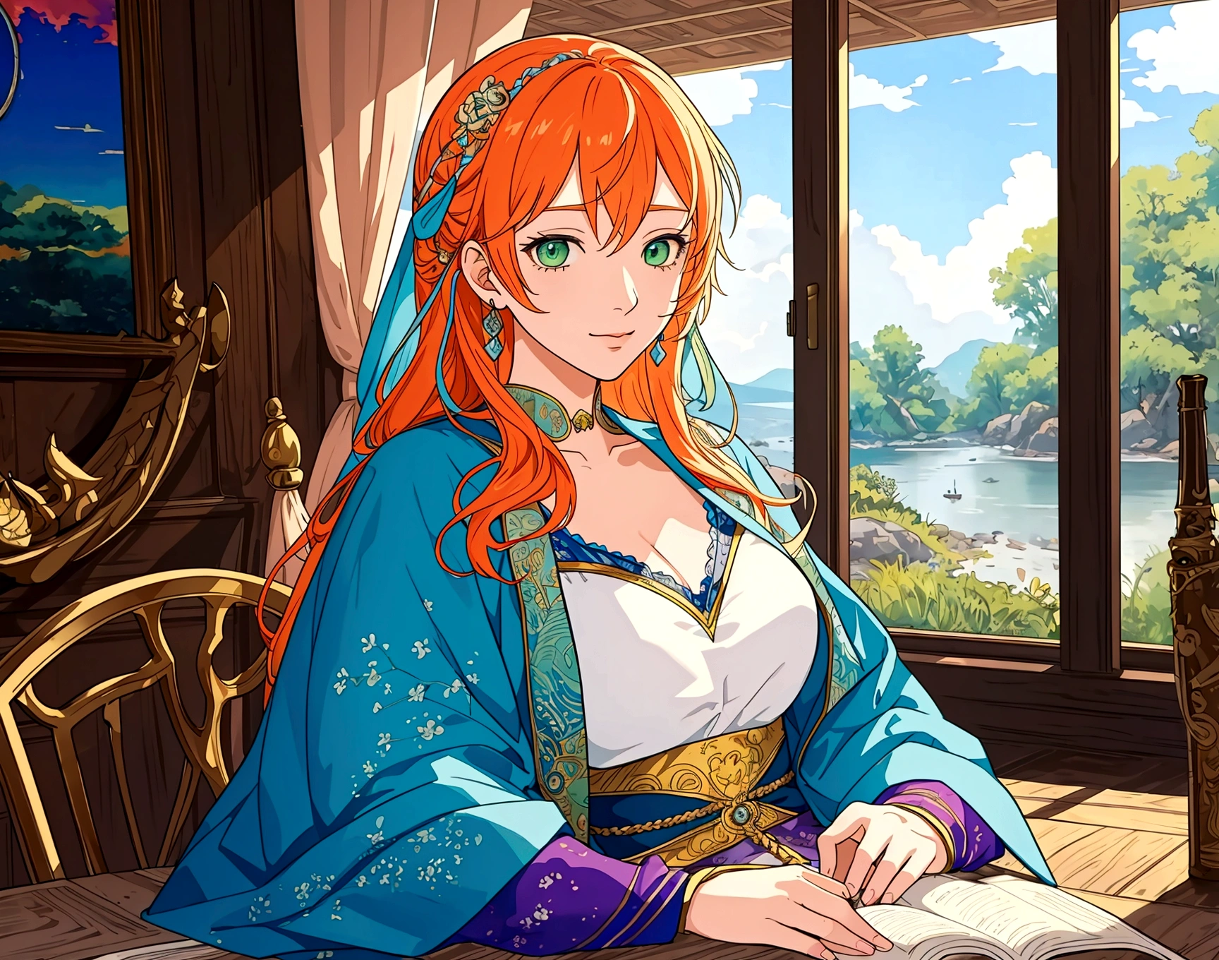 best quality, official art, masterpiece, textile shading, HDR, very detailed, colorful, best details, nami:1.6,1 girl, 1 boy,