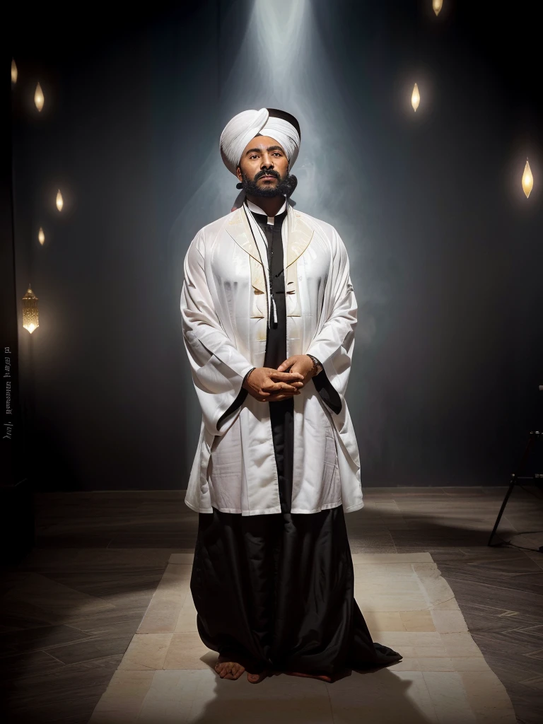 arafed man in a white robe and a black tie, inspired by Osman Hamdi Bey, inspired by Abdur Rahman Chughtai, inspired by Aladár Körösfői-Kriesch, raden saleh, inspired by Altoon Sultan, dressed thobe, inspired by Abdullah Gërguri, inspired by Sardar Sobha Singh