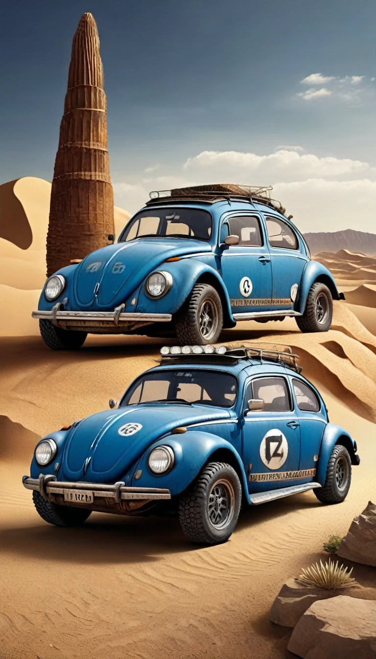 Beetle、blue、Photographed from diagonally in front、Four-wheel drive、Off-road tires、