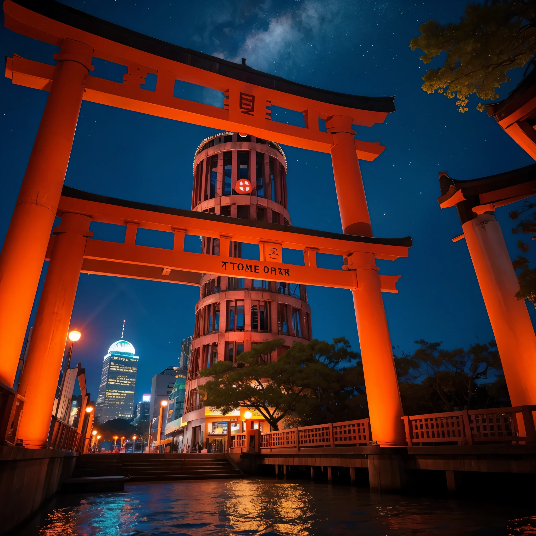 Hiroshima、Red Torii Gate、Atomic Bomb Dome、skyscraper、Night Sky、Fantasy、Ocean