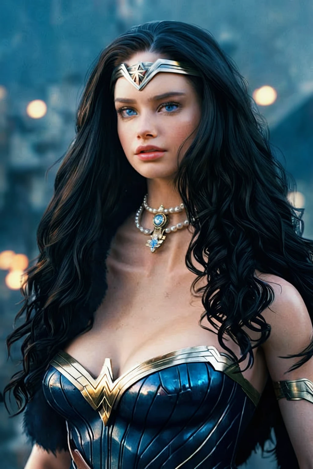 FROM ABOVE, Madelaine Petsch ((Pale Skin)), ((Pearl Skin)), ((black hair)), ((Dressed as Wonder Woman)), Sexy Woman ((She has long straight black hair and icy light blue eyes, pale skin, a atletic defined toned body, a thin waist, wide hips.)) Portrait ((Perfect Feminine Face)), Precision, 8K, High Detail, (Highly Detailed CG Unity 8K Wallpaper), Ultra-realistic Full Shot Body Image, Beautiful (Skinny) Sexy, Trending in CGSociety, Complex, High Definition, Sharp Focus, Dramatic, Volume Lighting, Digital painting, intense model shooting style, (highly detailed CG Unity 8K wallpaper), full-shot body photos of the most beautiful works in the world, pearl skin, professional majestic oil paintings by Ed Blinkey, Atey, Studio Ghibli, Jeremy Mann, Greg Manchez, Antonio Moro, trending on ArtStation, Trending, Incremental, High Detail, Sharp Focus, Mid Journey and dramatic and photorealistic painting art by Greg Rutkowski at CGSociety