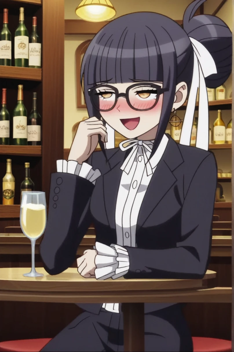 sauce_anime, score_9, score_8_superior, score_7_superior, anime screencap,8K, Absurd resolution, Celestia Ludenberg,Nude woman holding a champagne glass, one girl, clothes exposed
, Cup , Jewelry , Earrings , Glasses , Blush , , Nude , , 独奏 , Alcohol , Masterpiece , Top Quality , Detail , ((Blush Drunk)) , Happy , Sleepy Face , Laughing , Blushing & Shy , Half Closed eyes, open mouth, pub, wandering