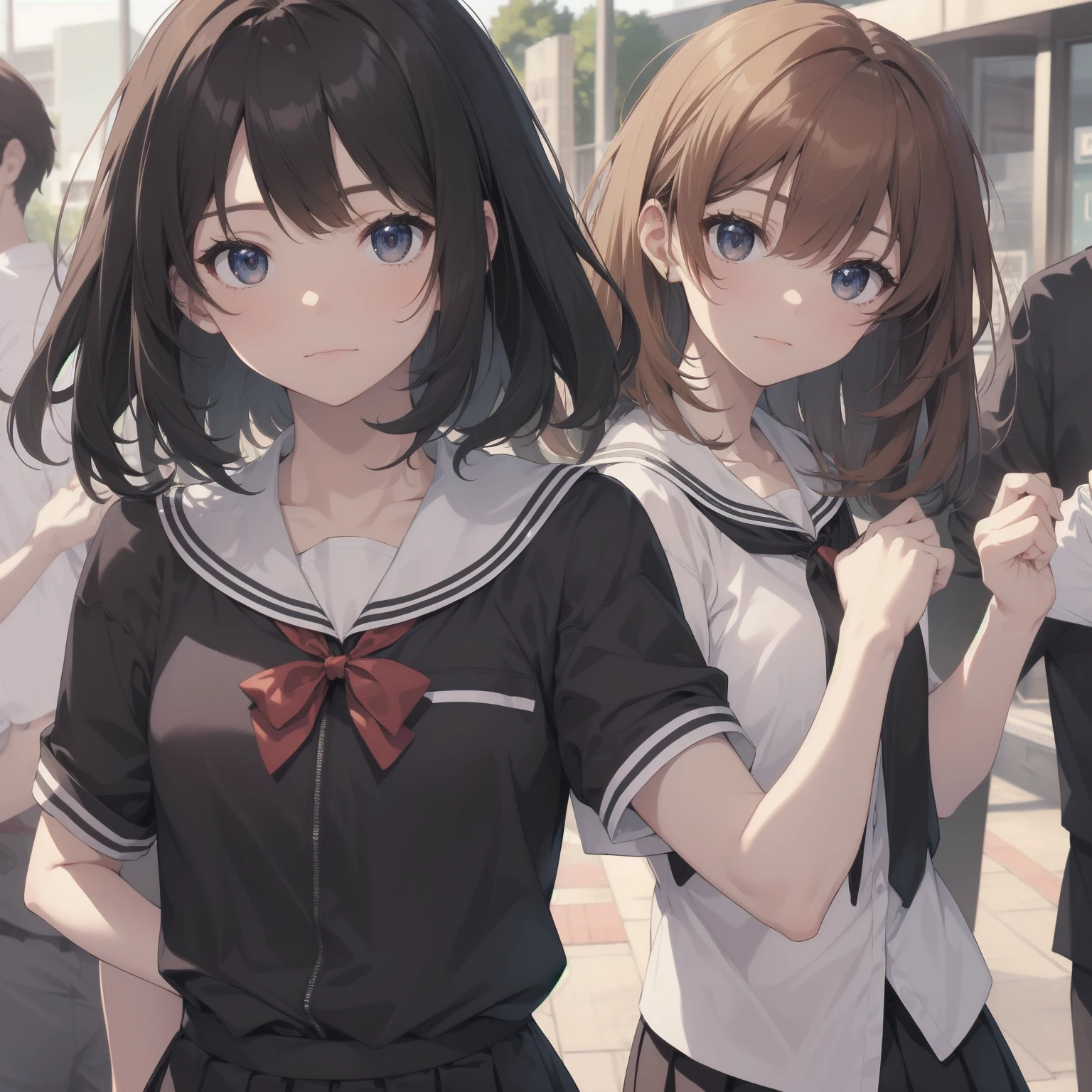 ultra-absurdres-Top quality by artist God, ultra-detailed, high resolution, anime moe artstyle, best anime 8k konachan wallpaper, pixiv contest winner, pool:2810, perfect anatomy,break, 1girl, (Please draw a girl walking sleepily to school alone. )break,(Solo,little female, 13-year-old:1.3),Full limbs, complete fingers,a junior high school student, (very short hair), short cut, flat chest, , small butt, small black eyes, beautiful detailed eyes, well-proportioned iris and pupils, expressive eyes, highres detailed hair, soft expression, salor school_uniform, sailor collar, serahuku, bow, pleated skirt,(Detailed Lighting), (Detailed background), in the School commute route. break,super detailed skin, Best cinematic lighting powered by famous artist, 8k,beauty illustration,photoshop_(medium),very aesthetic,break,((artist:hana_kazari )), artist:clamp ,artist:carnelian ,artist:kantoku ,