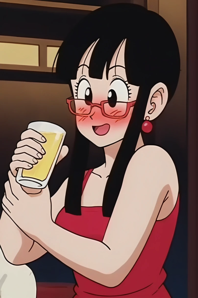 sauce_anime, score_9, score_8_superior, score_7_superior, anime screencap,8K, Absurd, Who is who?, One girl, Nude woman holding a champagne glass, one girl, clothes exposed , Cup , Jewelry , Earrings , Glasses , Blush , , Nude , , 独奏 , Alcohol , Masterpiece , Top Quality , Detail , ((Blush Drunk)) , Happy , Sleepy Face , Laughing , Blushing & Shy , Half Closed eyes, open mouth, pub, wandering