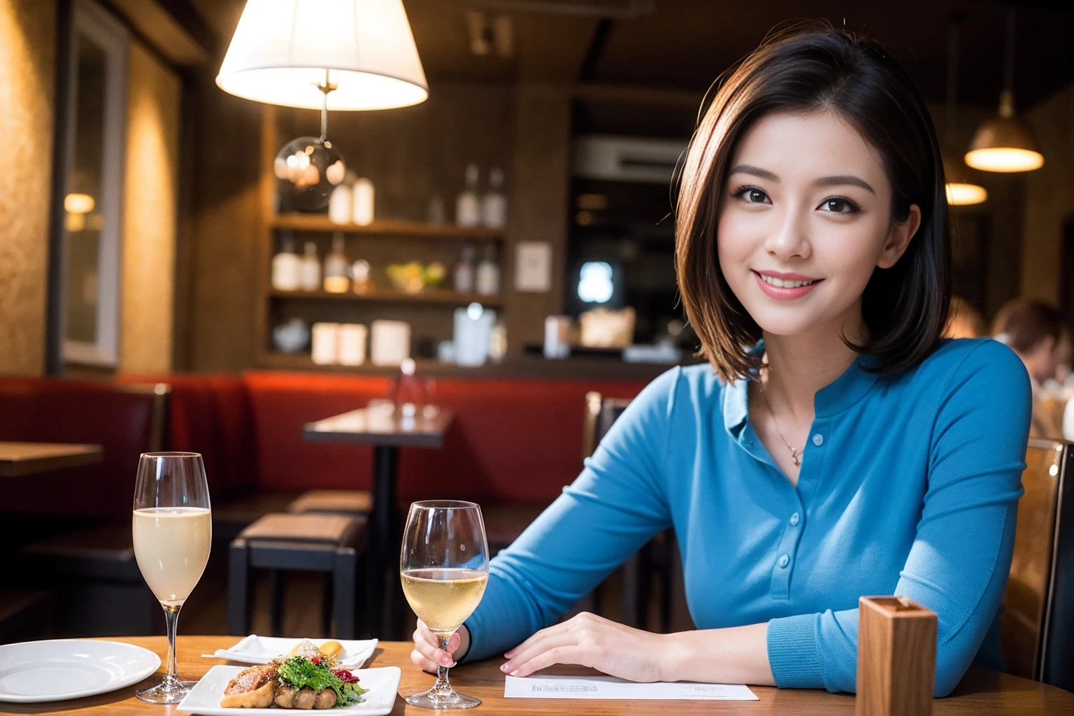 ((Highest quality、8K、masterpiece:1.3))、slimカップル、modelカップル、(Realistic, Intricate details:1.2), full-course dinner、Wine Party、Amazing view of the sunset sky and clouds、A bright smile、The wonderfulness of smile、Bright image、The beauty of wine, Beautiful Face, blue eyes, The light shines on your face, Blushing, short hair,Bright Face、 (Age 37), 39 years old, red wine 、Appetizers、Italian food、Wine bottle、Champagne、sparkling wine、Two beauties、Brown Hair、Shortcuts、Long sleeve shirt、dress、Beautiful woman 1, (slimな顔), (The body is slim), (Brown Hair), (Shortcuts), cheeks turn a little red,Attractive beauty、restaurant, In a prominent place (From the waist up) Nova Frog Style, actress, model, Upper Body, White wine, slim, wine glass, 中央に置かれたwine glass, smile, (smile: 1.15), Beautiful fine grain, Depth f/2,saturation, High Contrast, Strong light and shadow,Moist Body:1.5、3D texture、Delicate eyes、Brown Hair、The hair is very shiny、