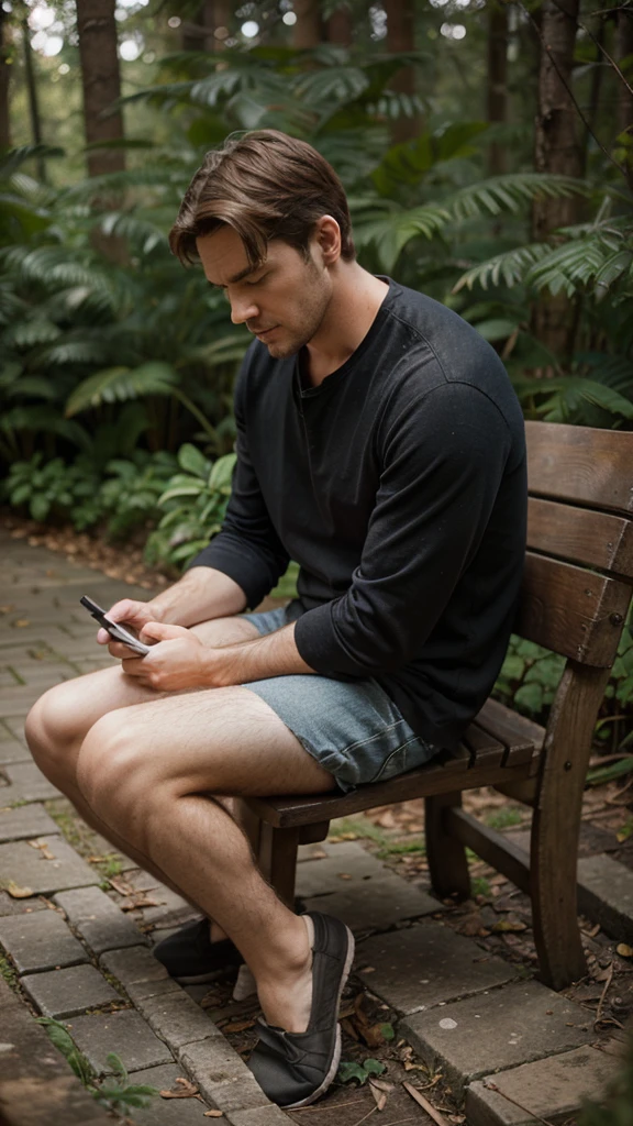 half seated, half seated man, narrating natural film summaries, hyper-realistic photography, 