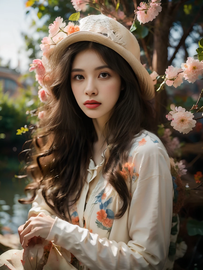 spring，1girl，((beautiful eyes))，((Perfect and refined limbs))，Sitting，在Grass地上，tent，flower，outdoor，Tree，landscape，daytime，Sky，cloud，Grass，橙flower，白flower，nature，Vague，红flower，(masterpiece，Best quality:1.2)，lifelike，Reality，梦幻般的Light芒，错综复杂的detail，Ultra Detailed，detail，High contrast，美丽细致的Light芒，Bright，更多detail，精细发Light，very fine 8K CG wallpaper，Depth of Field，Abuse of color difference，Soft colors，非常精致的Light线，眩Light，Light，Light粒子，reflection，((Infrared photography))