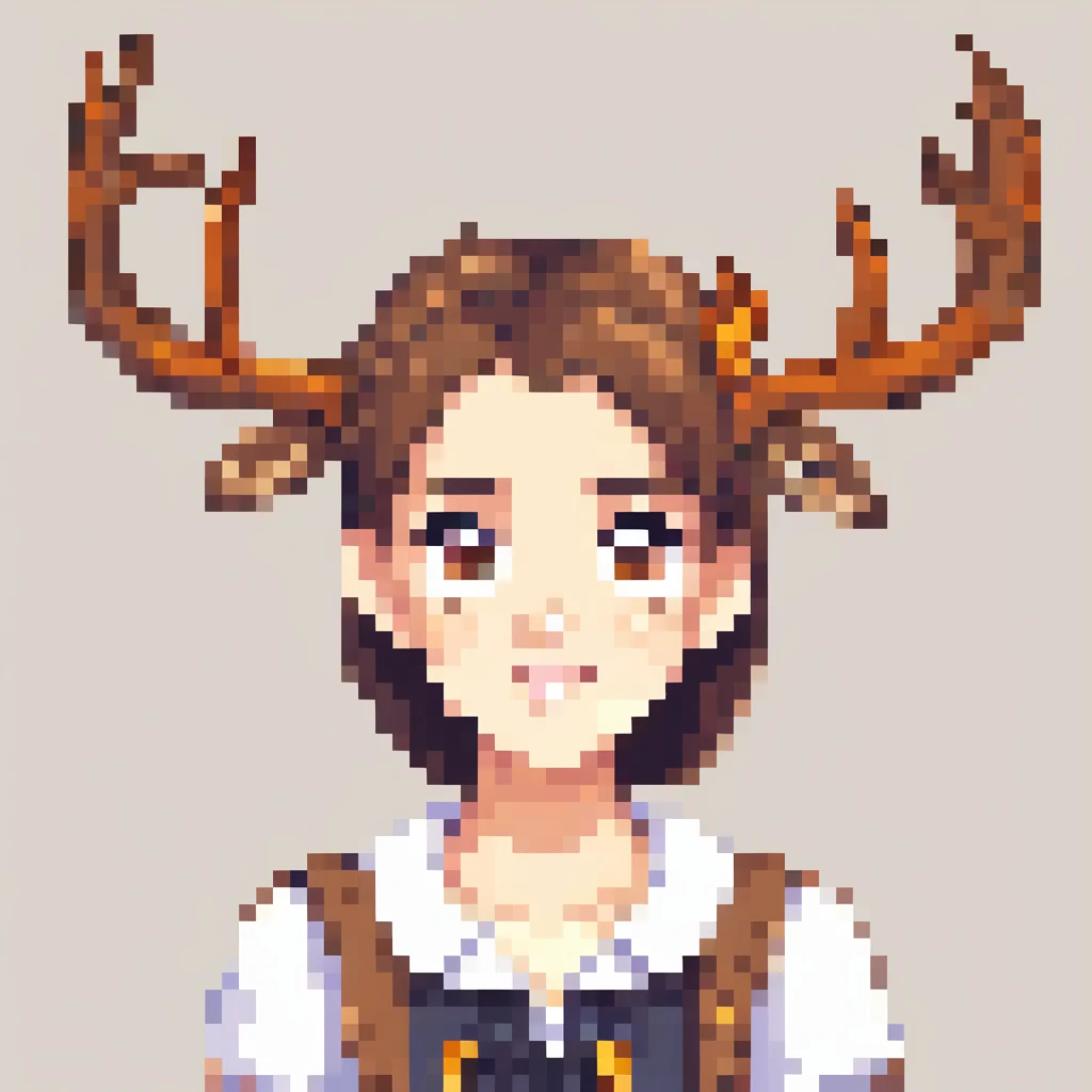 High school girl with deer antlers, Pixel art, PixArFK,