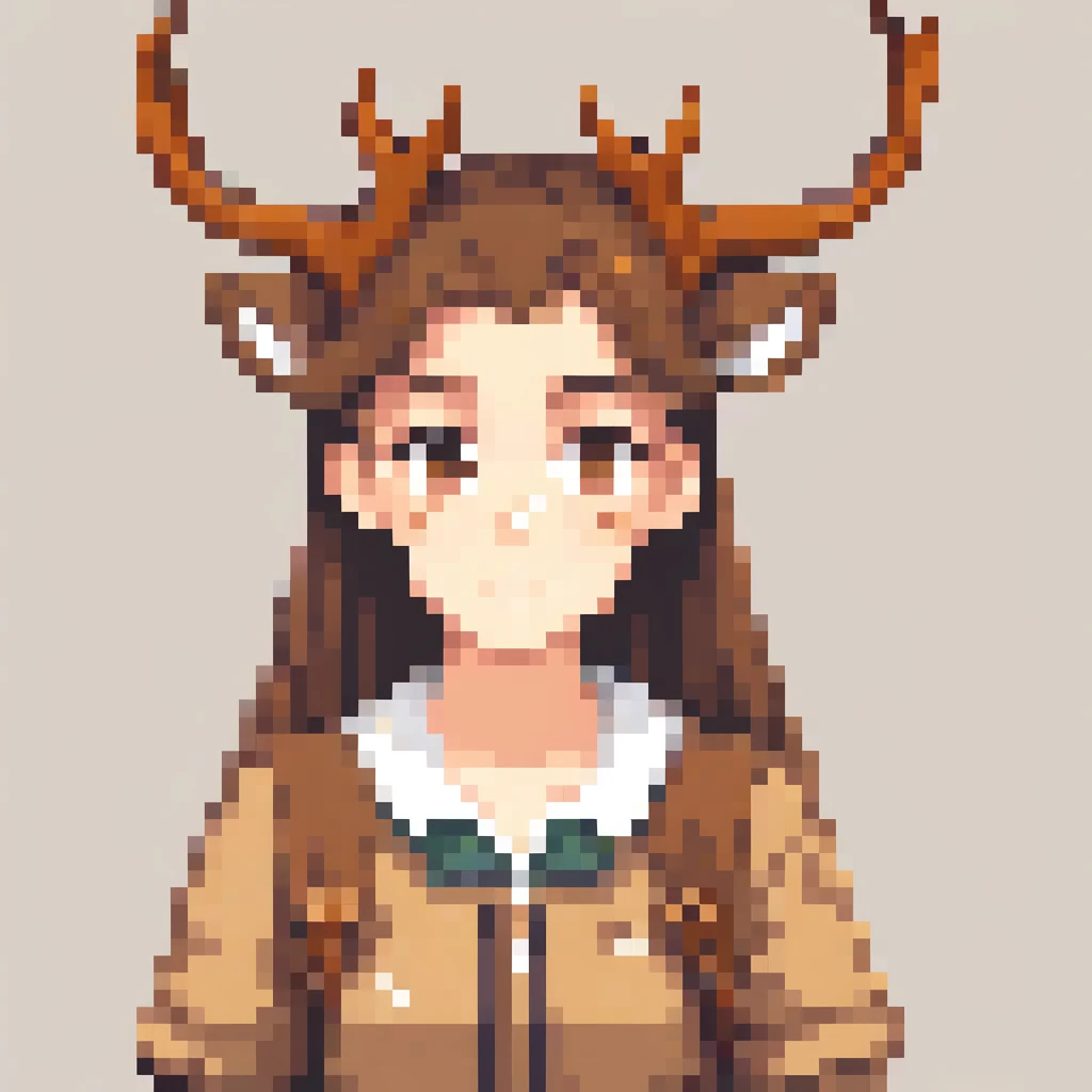 High school girl with deer antlers, Pixel art, PixArFK,