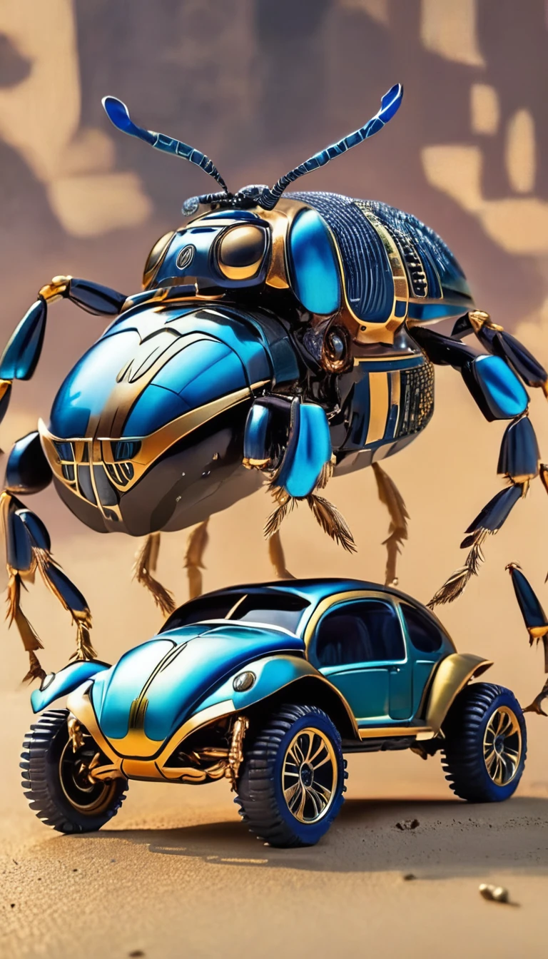 Insect beetles、blue、Metallic Shine、Off-road tires、4-wheel operation、Photographed from diagonally in front、Insect design、Replace the legs with tires、One horn、vehicle、8 meters
