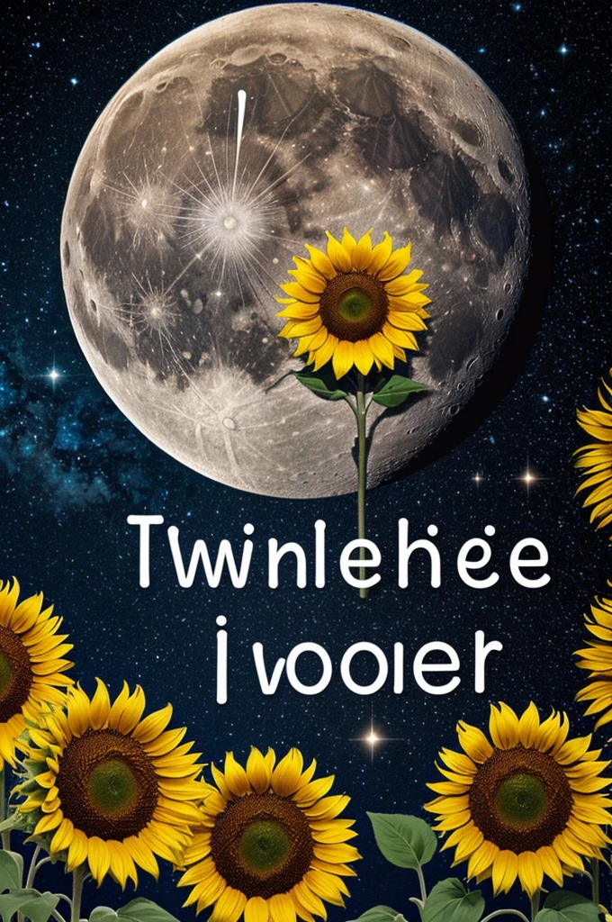 The word love written with sunflowers on the moon