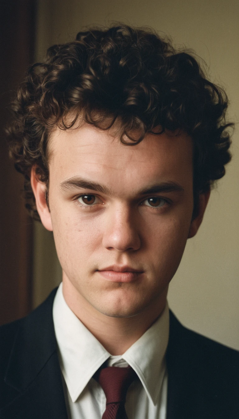 analog film photo, modern day photo of a young student, 30 years-old, male, brown-black hair, short curly quiff haircut, brown eyes, caucasian, round face, oval-shaped jawline, bulbous nose, full lips, thick eyebrows, soft features, stocky broad frame, chubby, handsome, resembles a younger John C Reilly, (relaxed school uniform:1.1), silhouette, backlit, split lighting, half face in shadow, RAW Photograph, dslr, hard lighting, hard shadows, high quality, film grain, Fujifilm XT3, detailed skin with visible pores, insane details, masterpiece, 8k, 35mm photograph, dslr, kodachrome, faded film, desaturated, 35mm photo, grainy, vintage, Kodachrome, Lomography, stained, highly detailed, found footage, yearbook portrait, contemporary, 2024