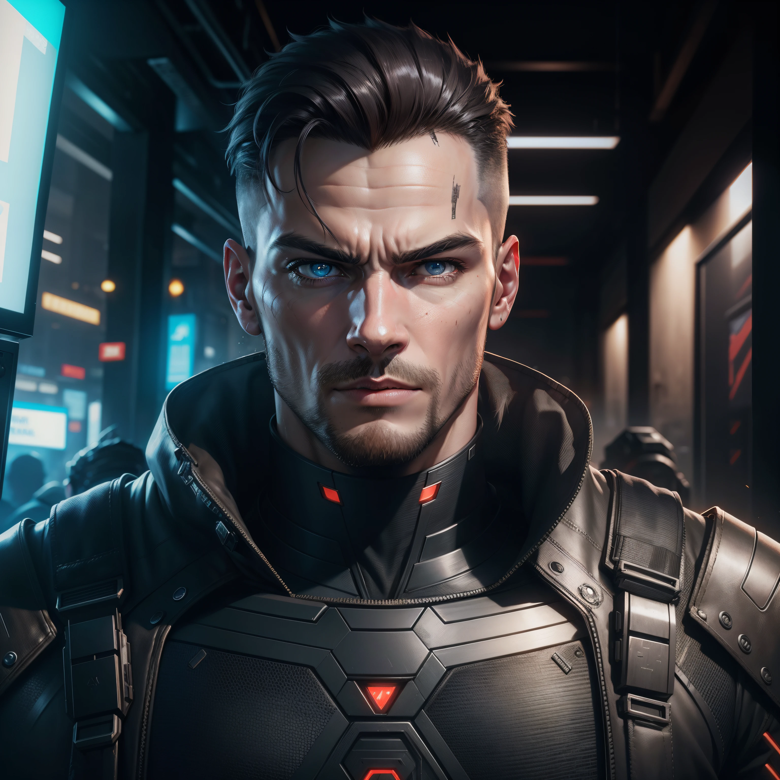 Remove luggage, lifelike face,naughty man, bonitas, might, cyber punk,boy, cinematic, ultra realistic,8K, Lumiere,ninja, mightful, robotic, gaming, machine, future