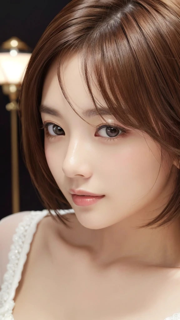 masterpiece、Highest quality、High resolution、Tabletop、wallpaper、Realistic、Bright lighting、Professional Lighting、Face Light、Smooth lighting、Japanese women、Adult、Beautiful woman、action、gravure、sexy、poor、so beautiful、Beautiful Skin、Beautiful and detailed、Detailed face、slim、moderately、short hair、Brunette colored hair、Brown eyes、Looking at the camera