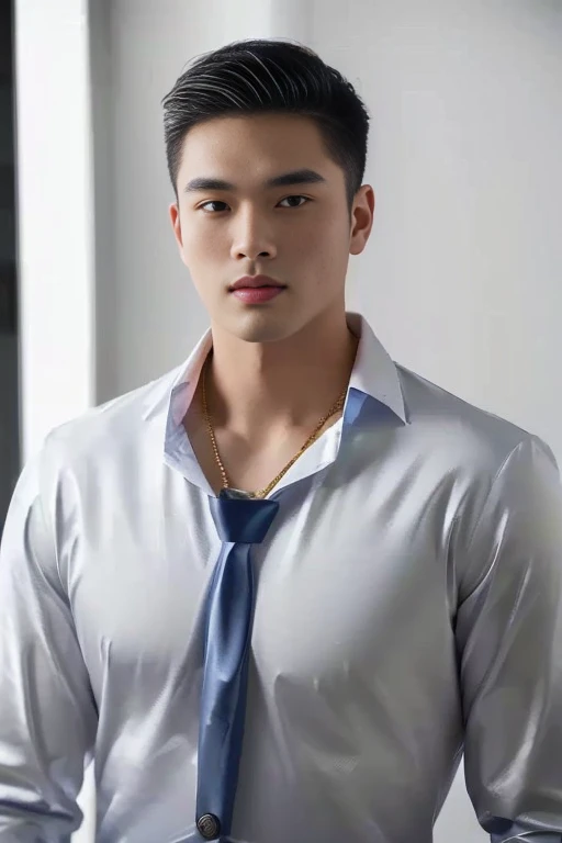 Haraf man looking at camera, perfect has a round face, man with round face, Southeast Asian man with a round face, Profile picture, charming anime,ภาพสามมิติ 8K,45 high quality colored lights,000,000,000 pixels, photo, post-trade photo, animation, The character is in her natural pose., Southeast Asian man with a round face, Profile picture 3-D, 8K, 45,000,000 pixcls, Cloak with gold letters, Cheongsam, cloth coatที่ได้แรงบันดาลใจจากมังกร, Chinese dress, Chinese dress, with ancient Chinese clothes, Wearing a red, gilded robe, Tailoring a suit according to tradition, cloth coat, Wear a red formal dress
