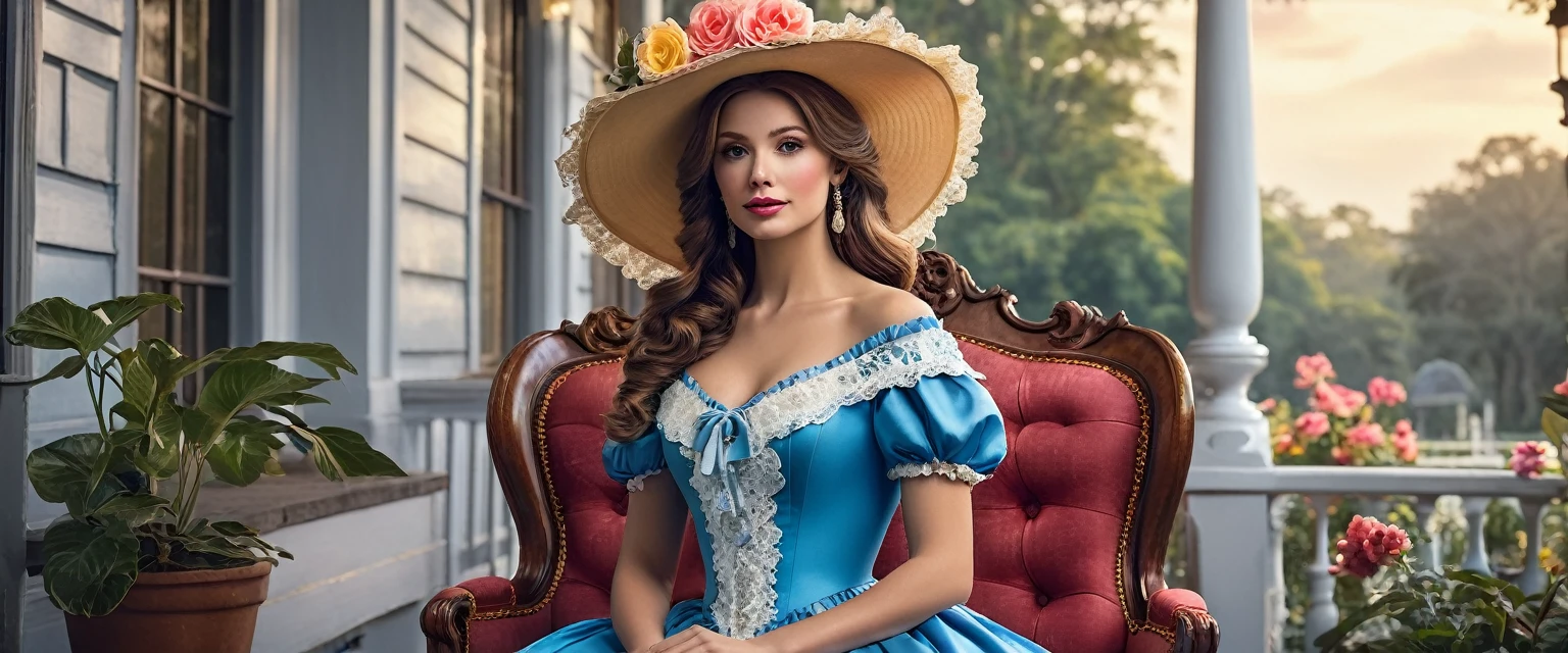 Create imaginative and amazing images demonstrating the style of ((Southern Belle)), hyper realistic, 8k, vibrant colors, sharp crisp image