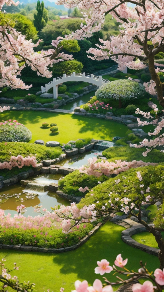 a beautiful detailed chinese peach blossom garden, highly detailed 4k 8k UHD photorealistic, lush green foliage, vibrant colorful flowers, soft warm lighting, natural scenery, serene tranquil atmosphere, intricate flower petals, exquisite botanical elements, realistic depth of field, nature landscape