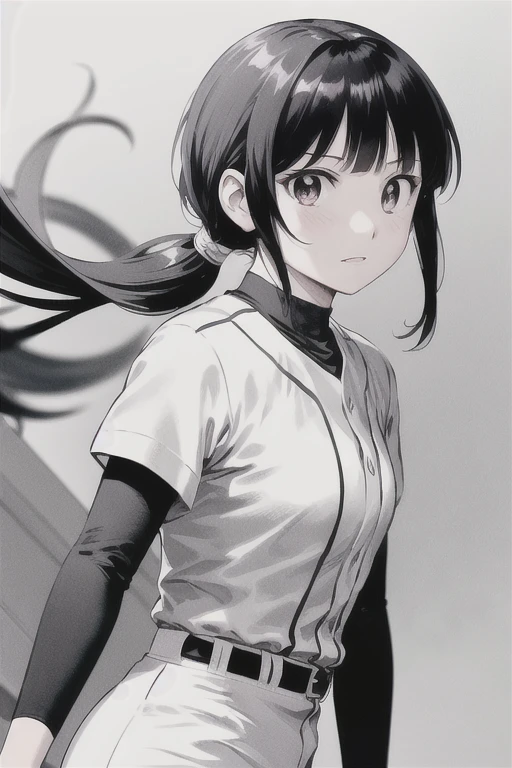 View your viewers,
Black Hair,(Tied Hair,Blunt bangs:1.2), Small breasts,
(Baseball uniforms:1.2), (Highest quality:1.3),One girl,