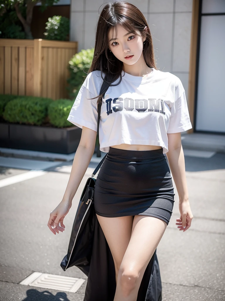 Japanese women, The smallest belly ever, , Skinny girl photos, Wearing a student shirt and skirt, 18-year-old female student, beautiful belly,phi,full-body shot,full-body shot,beautiful navel
