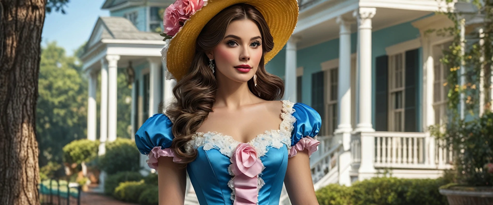 Create imaginative and amazing images demonstrating the style of ((Southern Belle)), hyper realistic, 8k, vibrant colors, sharp crisp image