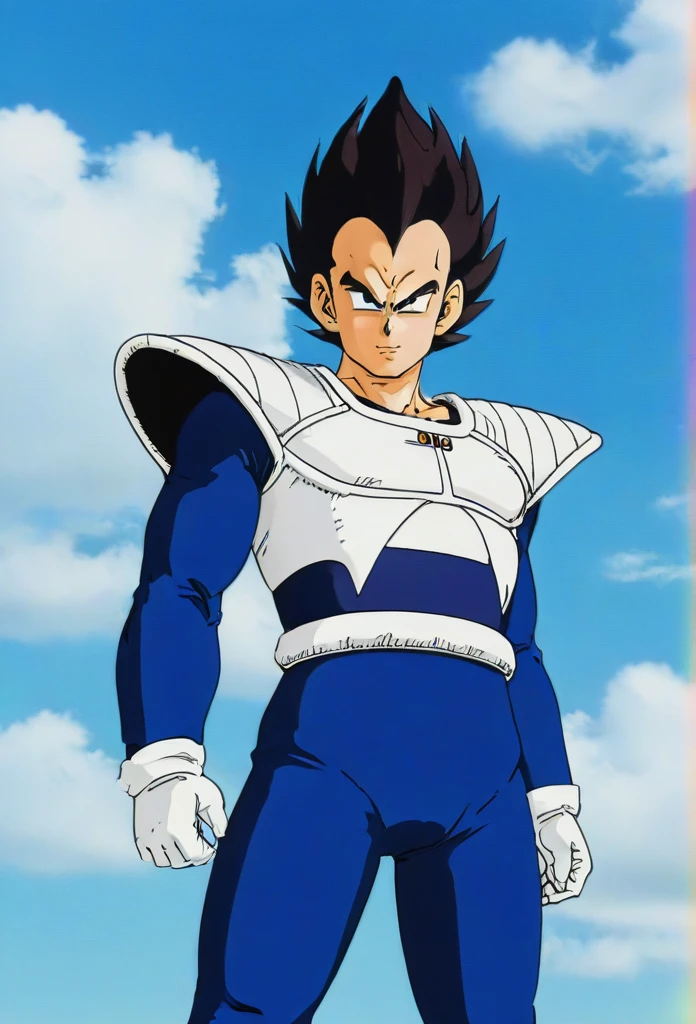 source_anime, score_9, score_8_up, score_7_up, anime screencap,8k, absurd res,
vegeta, solo, looking at viewer, smile, black hair, gloves, 1boy, standing, tail, full body, male focus, boots, wind lift, outdoors, sky, day, white gloves, armor, black eyes, crossed arms, white footwear, spiked hair, monkey tail, saiyan armor, v-shaped eyebrows, plate shielding, tail belt, blue bodysuit, 1990s \(style\), retro artstyle,(((ultra realistic))),(((epicrealism))).