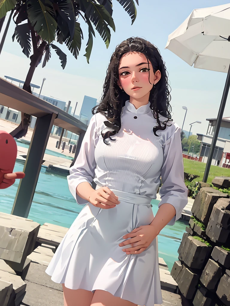 1girl, ariade, white dress, standing