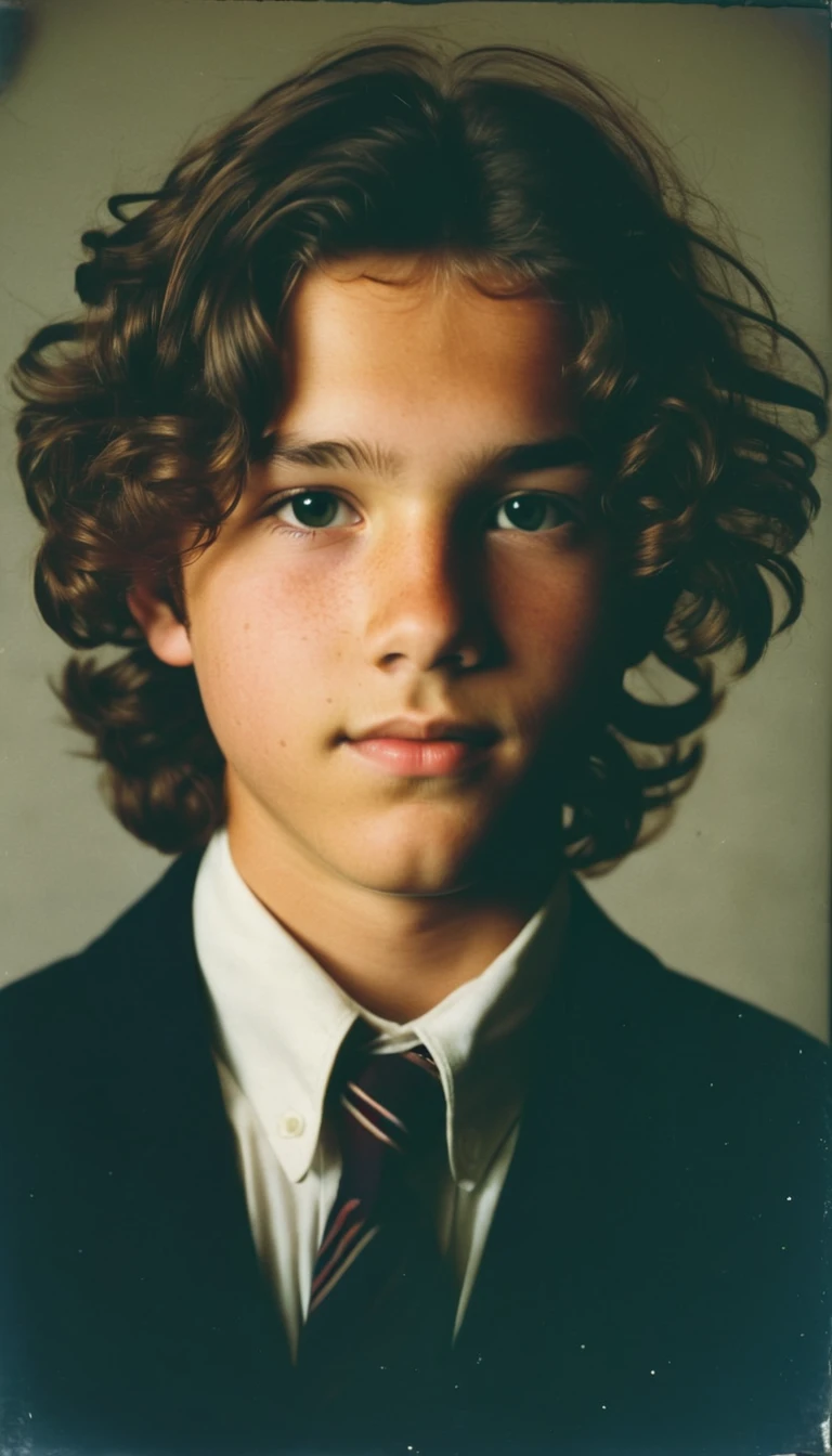 analog film photo, modern day photo of a young student, -old, malbrown-black hair, long curly hair, brown eyes, caucasian, round face, oval-shaped jawline, bulbous nose, full lips, thick eyebrows, soft features, stocky broad frame, chubby, handsome, resembles a younger John C Reilly, (relaxed school uniform:1.1), silhouette, backlit, split lighting, half face in shadow, RAW Photograph, dslr, hard lighting, hard shadows, high quality, film grain, Fujifilm XT3, detailed skin with visible pores, insane details, masterpiece, 8k, 35mm photograph, dslr, kodachrome, faded film, desaturated, 35mm photo, grainy, vintage, Kodachrome, Lomography, stained, highly detailed, found footage, yearbook portrait, contemporary, 2024