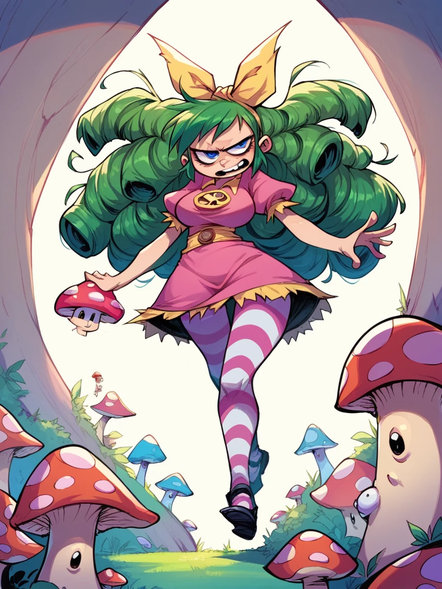 score_9, score_8_up, score_7_up, score_6_up, sk0tt13y, 1girl, curvy, long hair, large breasts, green hair, mushroom