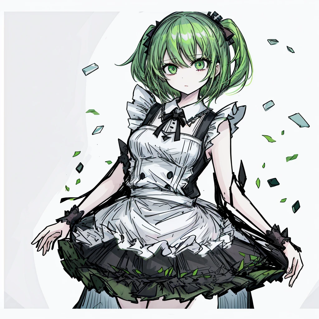 1girl ,green eyes,green hair,short maid dress ,pale skin,(high resolution, high detail, best quality),
perfect hand, sfw,looking at the screen