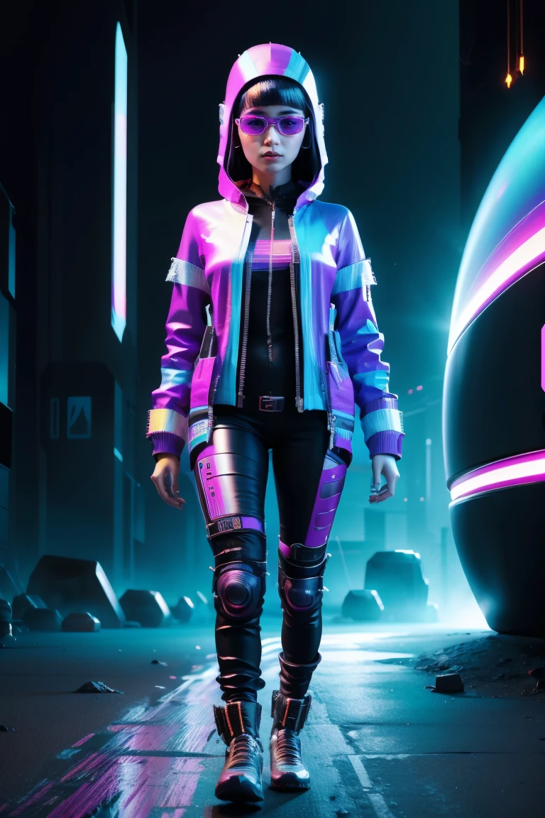 Create a futuristic mummy with cowboy clothes, vibrant colors, cyberpunk style, highly detailed, shirt print, vector image.