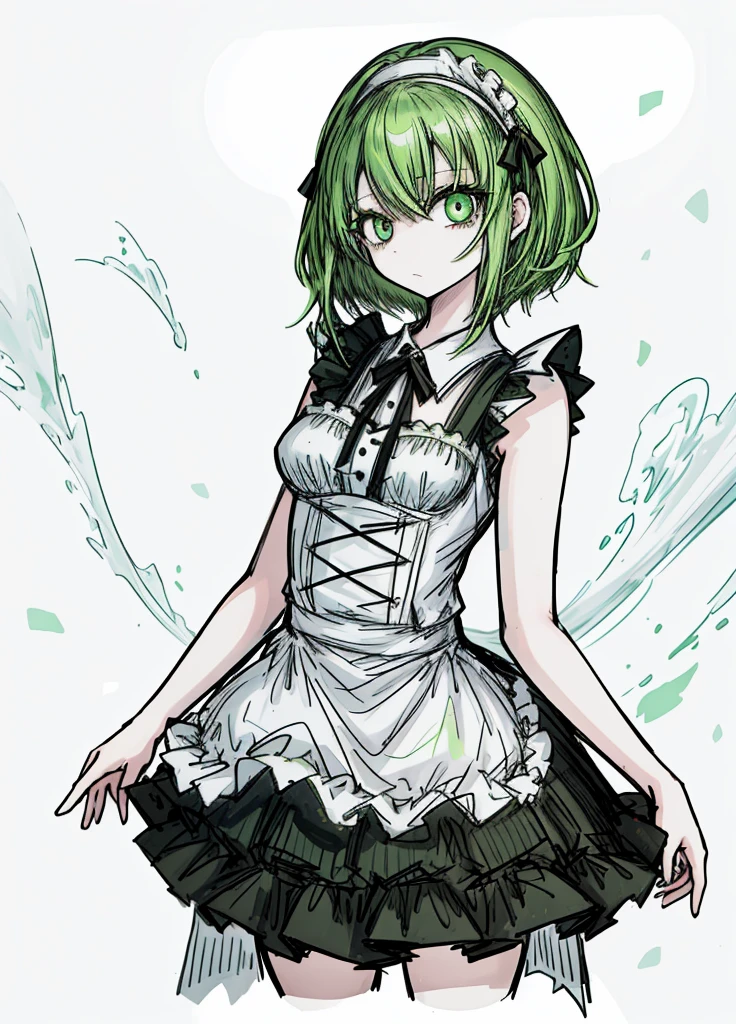 1girl ,green eyes,green hair,short maid dress ,pale skin,(high resolution, high detail, best quality),
feliz, sonrojas, inocente, tonta, glotona