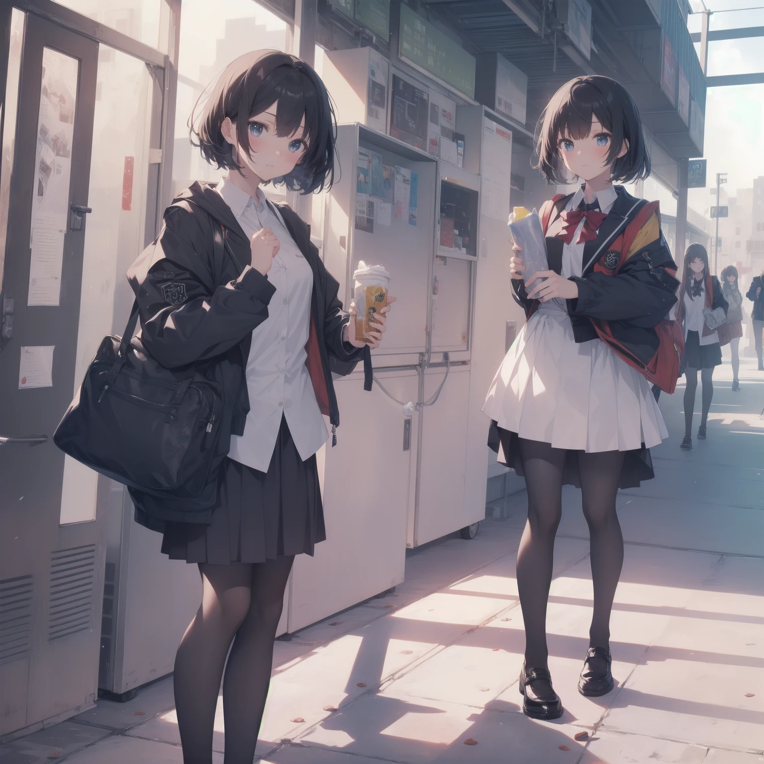 ultra-absurdres-Top quality by artist God, ultra-detailed, high resolution, anime moe artstyle, best anime 8k konachan wallpaper, pixiv contest winner, pool:2810, perfect anatomy,break, 1girl, (Please draw a girl walking sleepily to school alone. )break,(Solo,little female, 13-year-old:1.3),Full limbs, complete fingers,a junior high school student, (very short hair), short cut, flat chest, , small butt, small black eyes, beautiful detailed eyes, well-proportioned iris and pupils, expressive eyes, highres detailed hair, soft expression, salor school_uniform, sailor collar, serahuku, bow, pleated skirt,(Detailed Lighting), (Detailed background), in the School commute route. break,super detailed skin, Best cinematic lighting powered by famous artist, 8k,beauty illustration,photoshop_(medium),very aesthetic,break,((artist:hana_kazari )), artist:clamp ,artist:carnelian ,artist:kantoku ,
