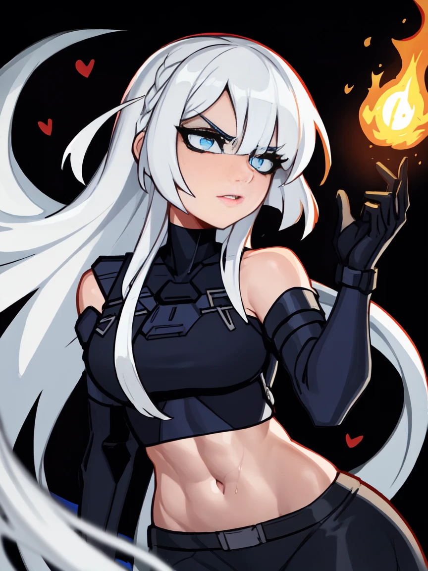 a super epic picture of girl, white hair, blue eyes, straight hair, High detailed, in a inferno underworld background, LINEART, Cartoon, HD Quality 8K, ak15