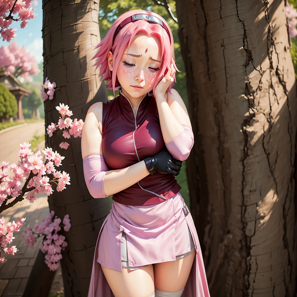 The fat Sakura Haruno captures the essence of charming acting, capturing the image of a person pretending to be innocent, adopting cute and gentle facial expressions that bring tears to the eyes, and wiping tears with her hands.