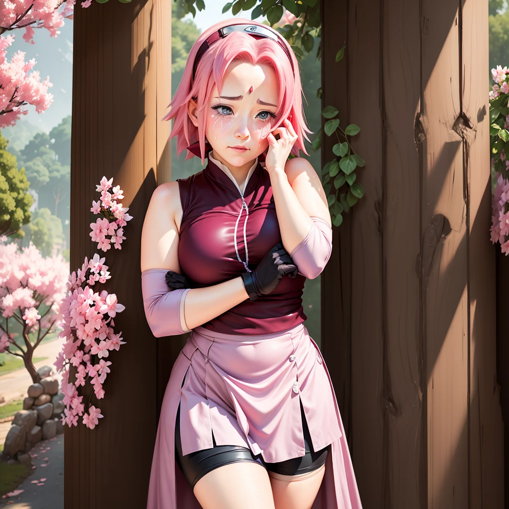 The fat Sakura Haruno captures the essence of charming acting, capturing the image of a person pretending to be innocent, adopting cute and gentle facial expressions that bring tears to the eyes, and wiping tears with her hands.