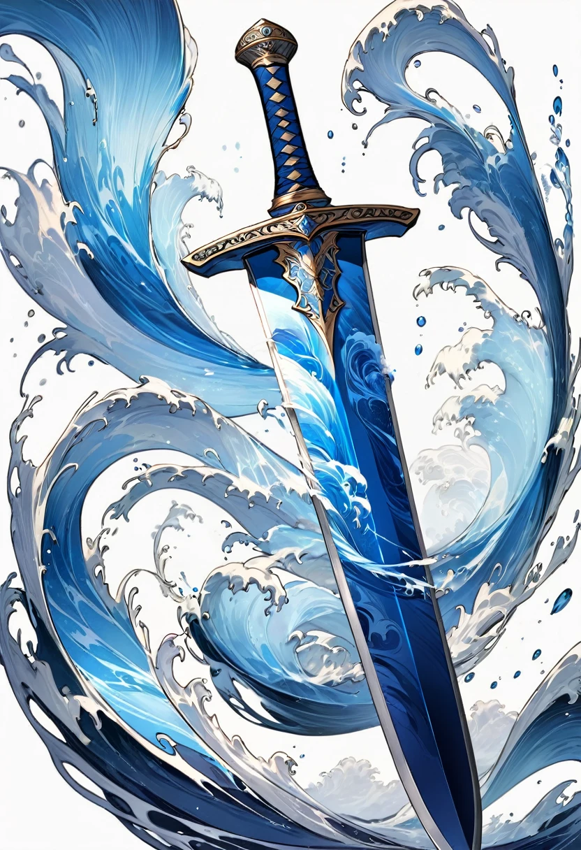 an extremely detailed blue 2 handed sword made of waves