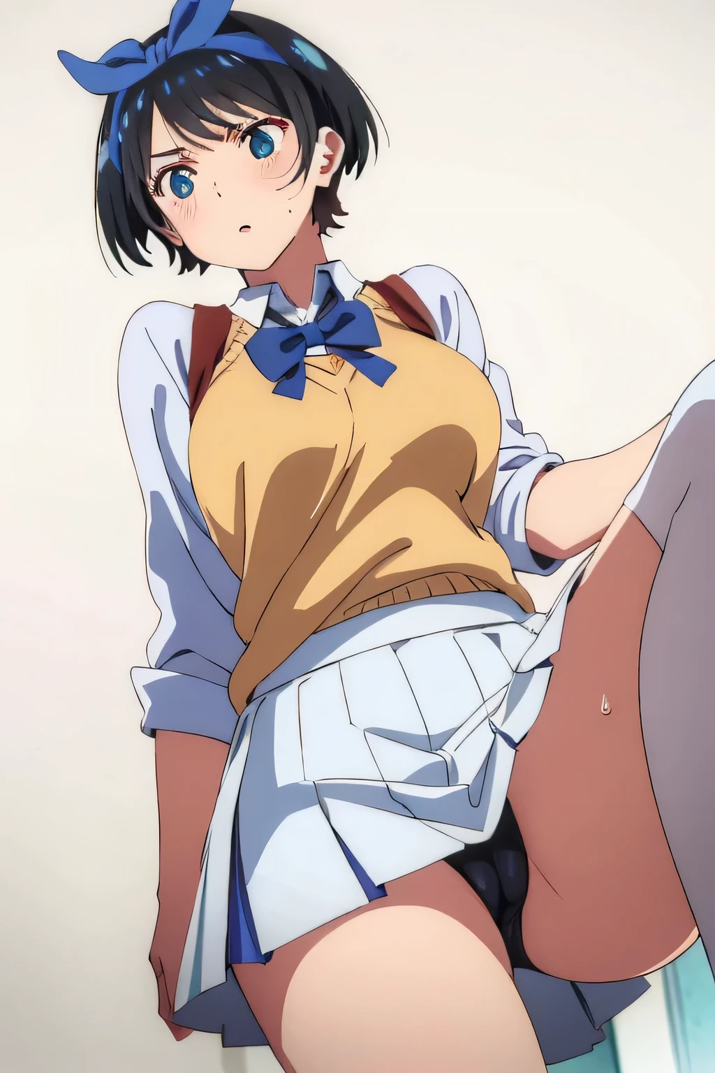 school girl, sexy girl no clothes, big bobs , White background, sexy pantyhose, sweating a lot,