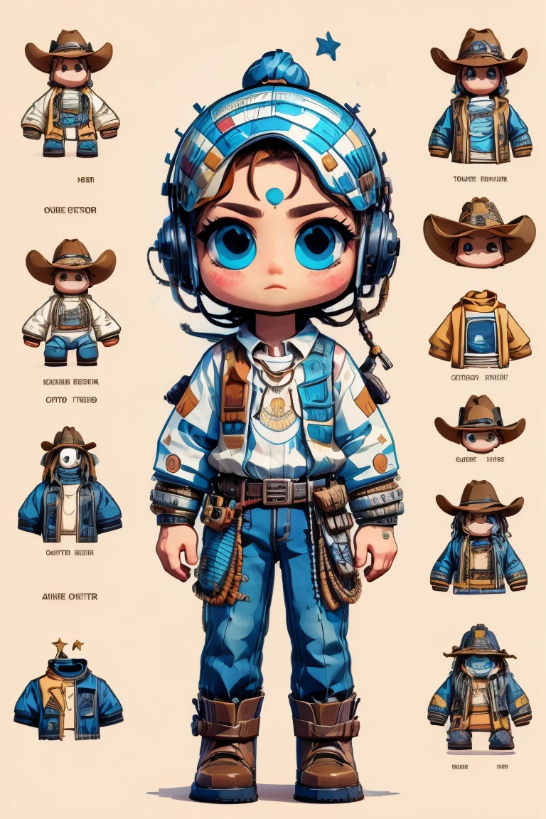 Create a futuristic mummy with cowboy clothes, cartoon 2d style, highly detailed, shirt print, vector image.