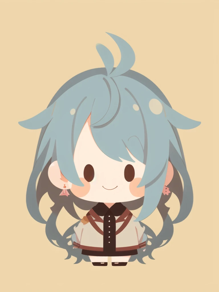 超A high resolution, Best aesthetic, Top quality depiction of the foot, Put on a jacket, Light blue long hair、Twin-tailed、 Flat avatar, Anime visuals of cute girls, Cute art style, chibi, Shorthair, Ahoge, is shy, adorable smiling, hair adornments,drawing on paper, simple background, earrings, jewely, side locks, large oval eyes,